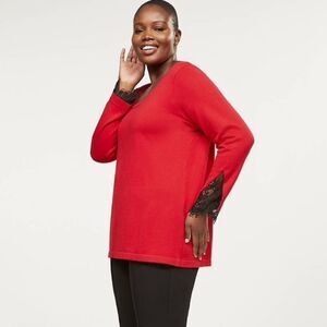 Lane Bryant Red Sweater Pullover with black lace cuff 26/28
